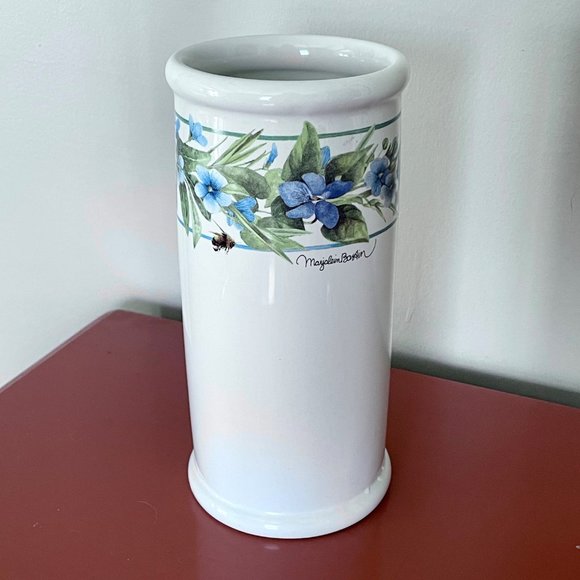 Marjolein Bastin Hallmark Nature's Sketchbook Ceramic Vase Blue Floral and Bee - Picture 1 of 6